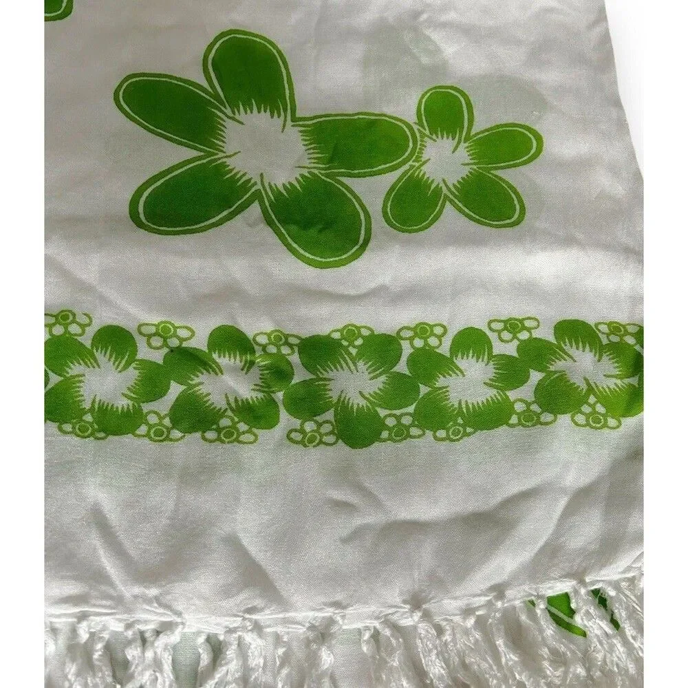 100% Rayon White & Green Swimsuit Beach Cover65” X 46” Scarf Women